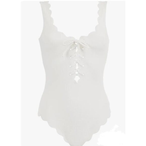 White Marysia One Piece Swimsuit bathing Suit Scalloped Palm Beach Girls Bumby 4 - Picture 1 of 3